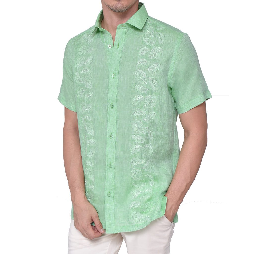 GUAYABERA LINO HOJAS VERDE