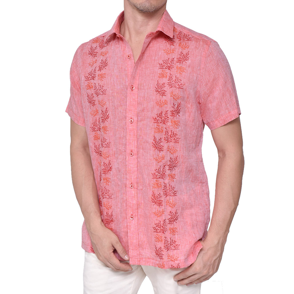 GUAYABERA LINO CORAL ROJO