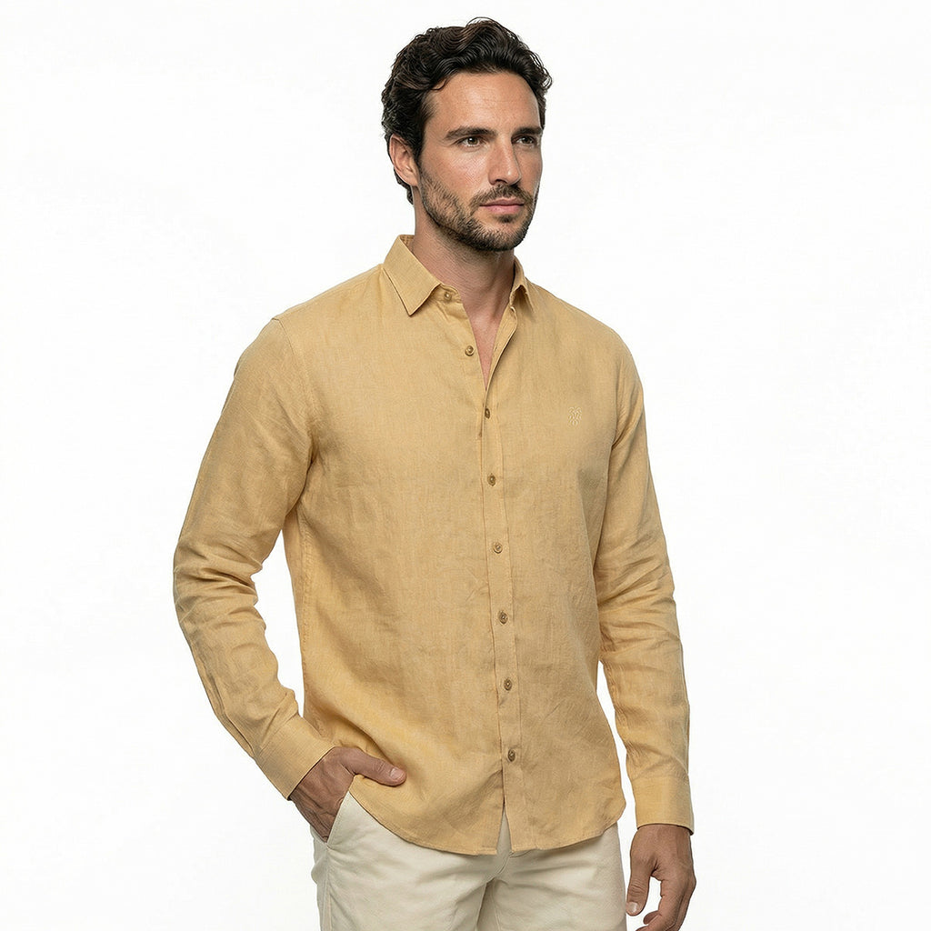 CAMISA LINO GARDA CAMEL