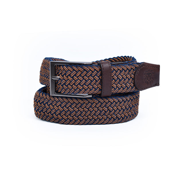 CINTURÓN ELÁSTICO AZUL OSCURO Y MIEL