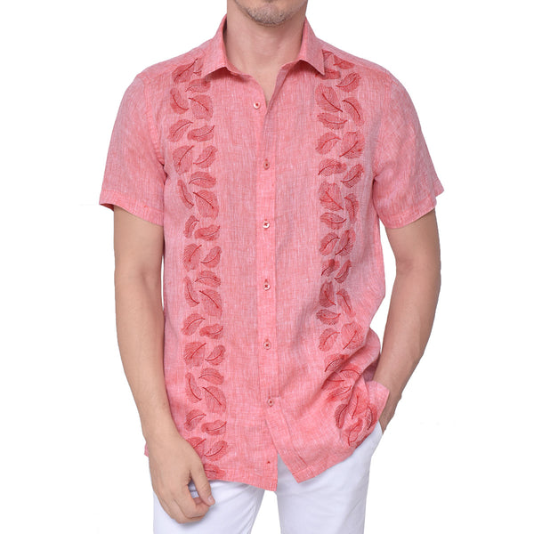 GUAYABERA LINO HOJAS ROJAS